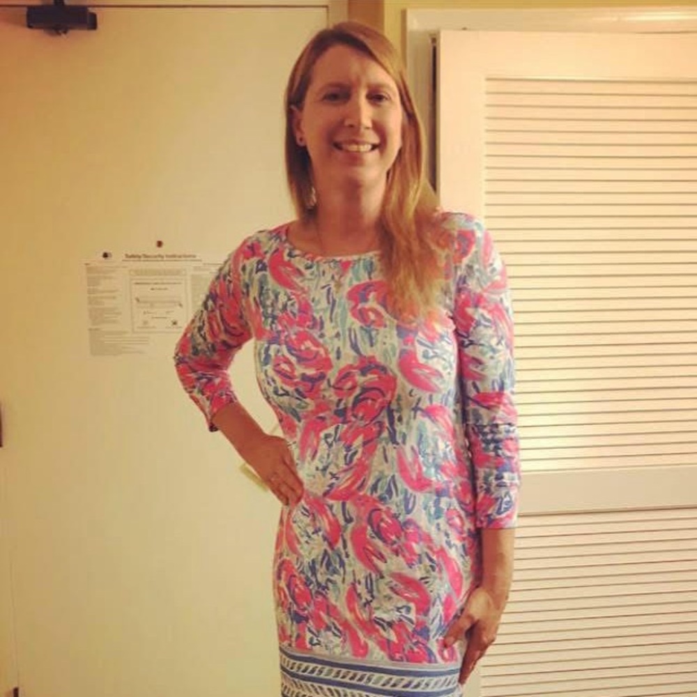 Lilly Pulitzer Vibrant Pink and Blue Lobster Women's Mini Dress, 3/4 sleeve